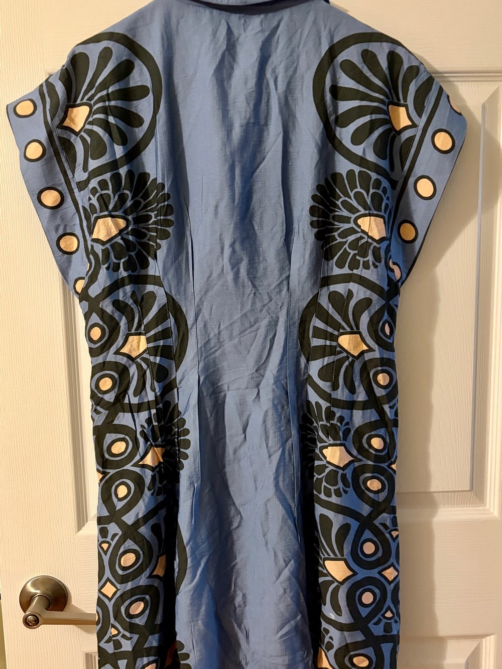 THML Blue Abstract Geometric Print Button Front Collared Tapered Dress NWOT-M - Picture 3 of 9